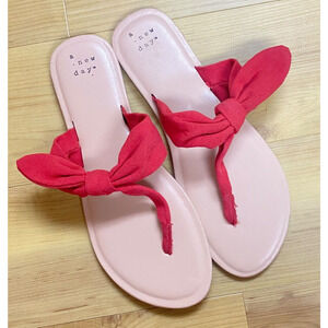 EUC A New Day Size 7.5 Bow Tie Slide Thong Sandals Women's Slip On Slippers